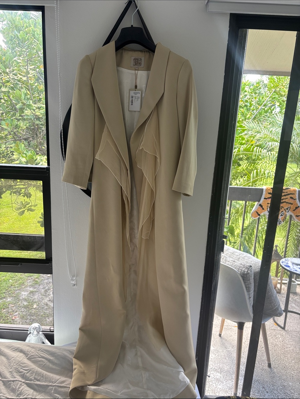 tba Beige Trench-Style Coat with Draped Collar